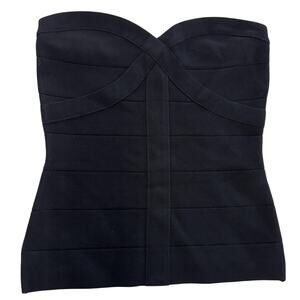 Bebe Strapless Bandage Top Womens Medium Black Bodycon Bustier Tube Corset Style